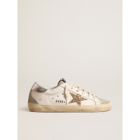 Golden Goose Super Star With Gold Glitter Star And Ice-Gray Suede Inserts