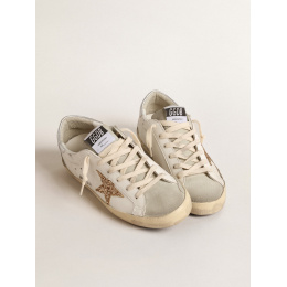 Golden Goose Super Star With Gold Glitter Star And Ice-Gray Suede Inserts