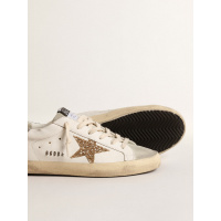 Golden Goose Super Star With Gold Glitter Star And Ice-Gray Suede Inserts
