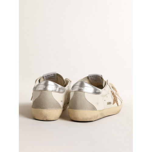 Женские кеды Golden Goose Super Star With Gold Glitter Star And Ice-Gray Suede Inserts