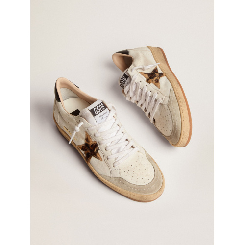 Женские кеды Golden Goose Ball Star With Leopard Print Pony Skin Star And Black Heel Tab