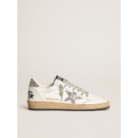 Golden Goose Ball Star In Nappa With White Star And Glitter Heel Tab