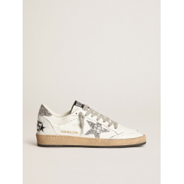 Golden Goose Ball Star In Nappa With White Star And Glitter Heel Tab
