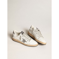 Golden Goose Ball Star In Nappa With White Star And Glitter Heel Tab