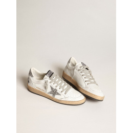 Golden Goose Ball Star In Nappa With White Star And Glitter Heel Tab