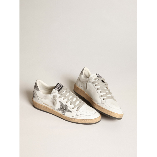 Женские кеды Golden Goose Ball Star In Nappa With White Star And Glitter Heel Tab