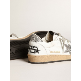 Golden Goose Ball Star In Nappa With White Star And Glitter Heel Tab