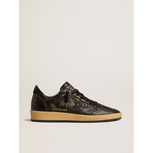 Женские кеды Golden Goose Ball Star In Black Nappa With Black Glitter Star And Suede Heel Tab