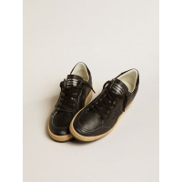 Golden Goose Ball Star In Black Nappa With Black Glitter Star And Suede Heel Tab