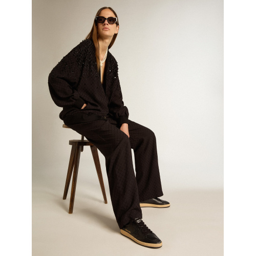 Женские кеды Golden Goose Ball Star In Black Nappa With Black Glitter Star And Suede Heel Tab