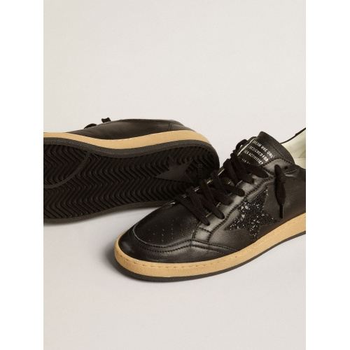 Женские кеды Golden Goose Ball Star In Black Nappa With Black Glitter Star And Suede Heel Tab