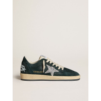 Golden Goose Ball Star In Green Suede With Silver Glitter Star