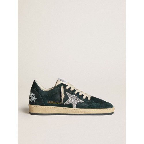 Женские кеды Golden Goose Ball Star In Green Suede With Silver Glitter Star