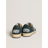 Golden Goose Ball Star In Green Suede With Silver Glitter Star