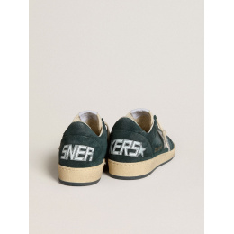 Golden Goose Ball Star In Green Suede With Silver Glitter Star