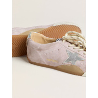 Golden Goose True Star In Pastel Pink Suede With Silver Star And Heel Tab