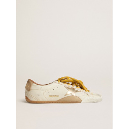 Golden Goose True Star In White Nappa Leather With Gold Star And Beige Suede Heel Tab