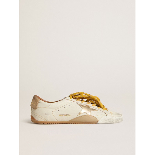 Женские кеды Golden Goose True Star In White Nappa Leather With Gold Star And Beige Suede Heel Tab