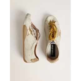 Golden Goose True Star In White Nappa Leather With Gold Star And Beige Suede Heel Tab