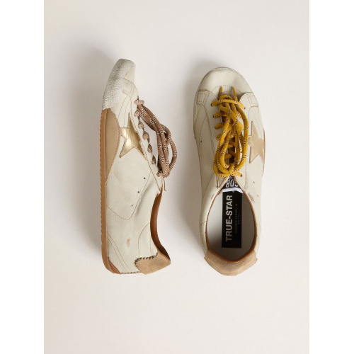 Женские кеды Golden Goose True Star In White Nappa Leather With Gold Star And Beige Suede Heel Tab