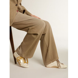 Golden Goose True Star In White Nappa Leather With Gold Star And Beige Suede Heel Tab