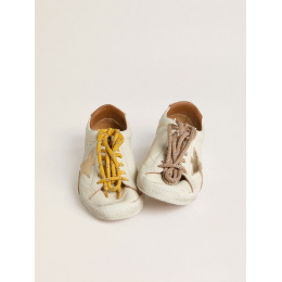 Golden Goose True Star In White Nappa Leather With Gold Star And Beige Suede Heel Tab