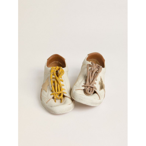 Женские кеды Golden Goose True Star In White Nappa Leather With Gold Star And Beige Suede Heel Tab