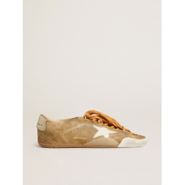 Golden Goose True Star In Tobacco-Colored Suede With White Star And Platinum Heel Tab