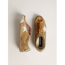 Golden Goose True Star In Tobacco-Colored Suede With White Star And Platinum Heel Tab