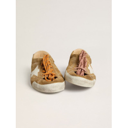 Golden Goose True Star In Tobacco-Colored Suede With White Star And Platinum Heel Tab