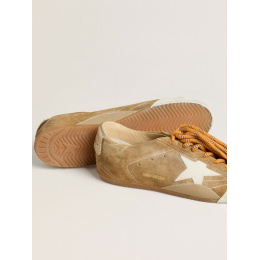 Golden Goose True Star In Tobacco-Colored Suede With White Star And Platinum Heel Tab