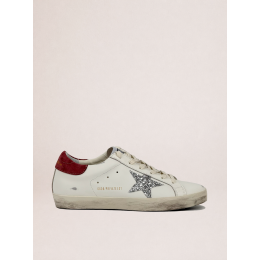 Golden Goose Super Star Beige Silver Glitter Star