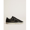 Женские кеды Golden Goose Super Star In Black Nappa With Black Star And Glitter Heel Tab