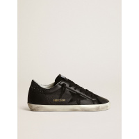 Golden Goose Super Star In Black Nappa With Black Star And Glitter Heel Tab