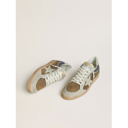 Golden Goose Mens Ball Star in Brown Suede With Eggplant Star and Heel Tab