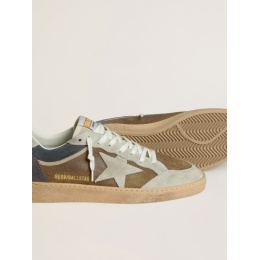 Golden Goose Mens Ball Star in Brown Suede With Eggplant Star and Heel Tab