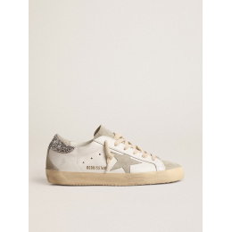 Golden Goose Super Star With Gray Star And Silver Glitter Heel Tab