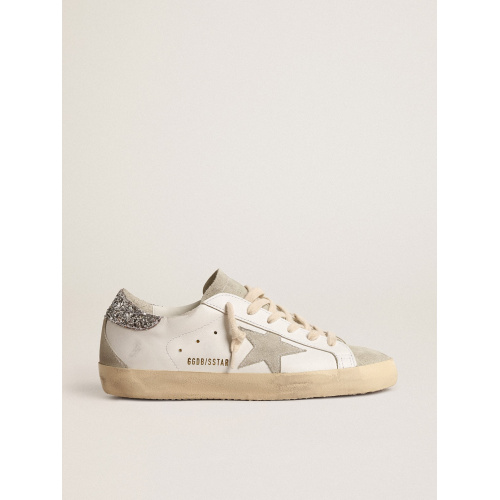 Женские кеды Golden Goose Super Star With Gray Star And Silver Glitter Heel Tab