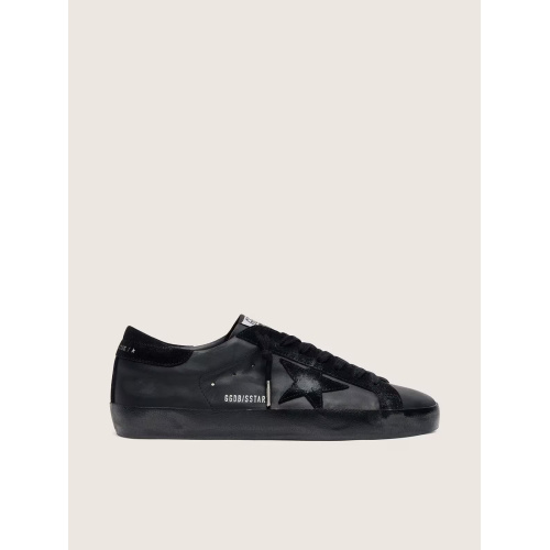 Мужские кеды Golden Goose Mens Super Star in Black Leather With Black Sole