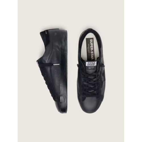 Мужские кеды Golden Goose Mens Super Star in Black Leather With Black Sole