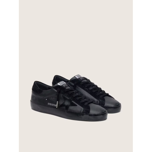 Мужские кеды Golden Goose Mens Super Star in Black Leather With Black Sole