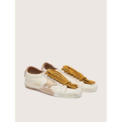 Женские кеды Golden Goose True Star In White Nappa Leather With Gold Star And Beige Suede Heel Tab