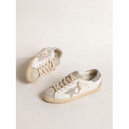 Golden Goose Super Star With Gray Star And Silver Glitter Heel Tab