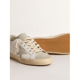 Golden Goose Super Star With Gray Star And Silver Glitter Heel Tab