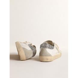 Golden Goose Super Star With Gray Star And Silver Glitter Heel Tab