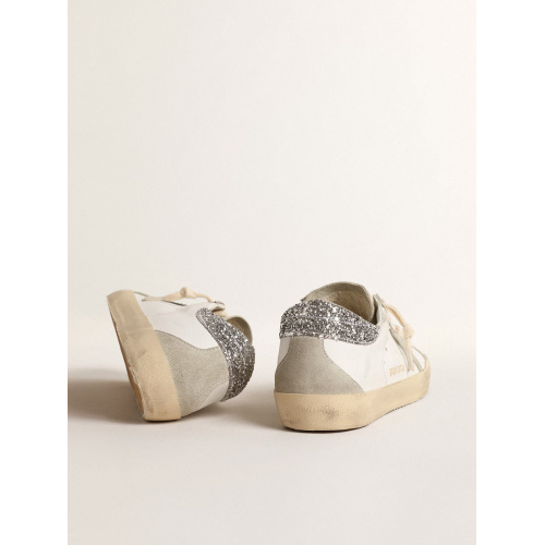 Женские кеды Golden Goose Super Star With Gray Star And Silver Glitter Heel Tab