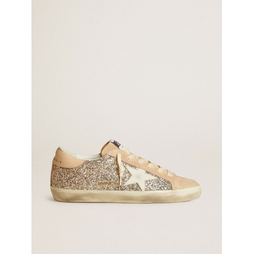 Женские кеды Golden Goose Super Star In Silver Glitter With Leather Star and Heel Tab