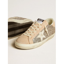 Golden Goose Super Star In Silver Glitter With Leather Star and Heel Tab