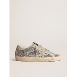 Golden Goose Super Star In Silver Glitter With Ice-Gray Suede Star