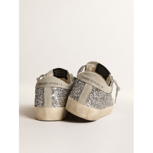 Женские кеды Golden Goose Super Star In Silver Glitter With Ice-Gray Suede Star